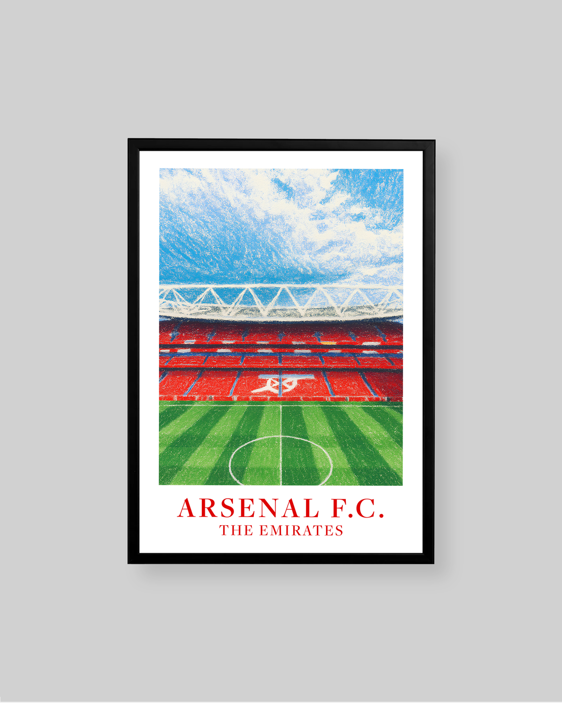 Arsenal Emirates Stadium print grouped with other football prints as part of a gallery wall