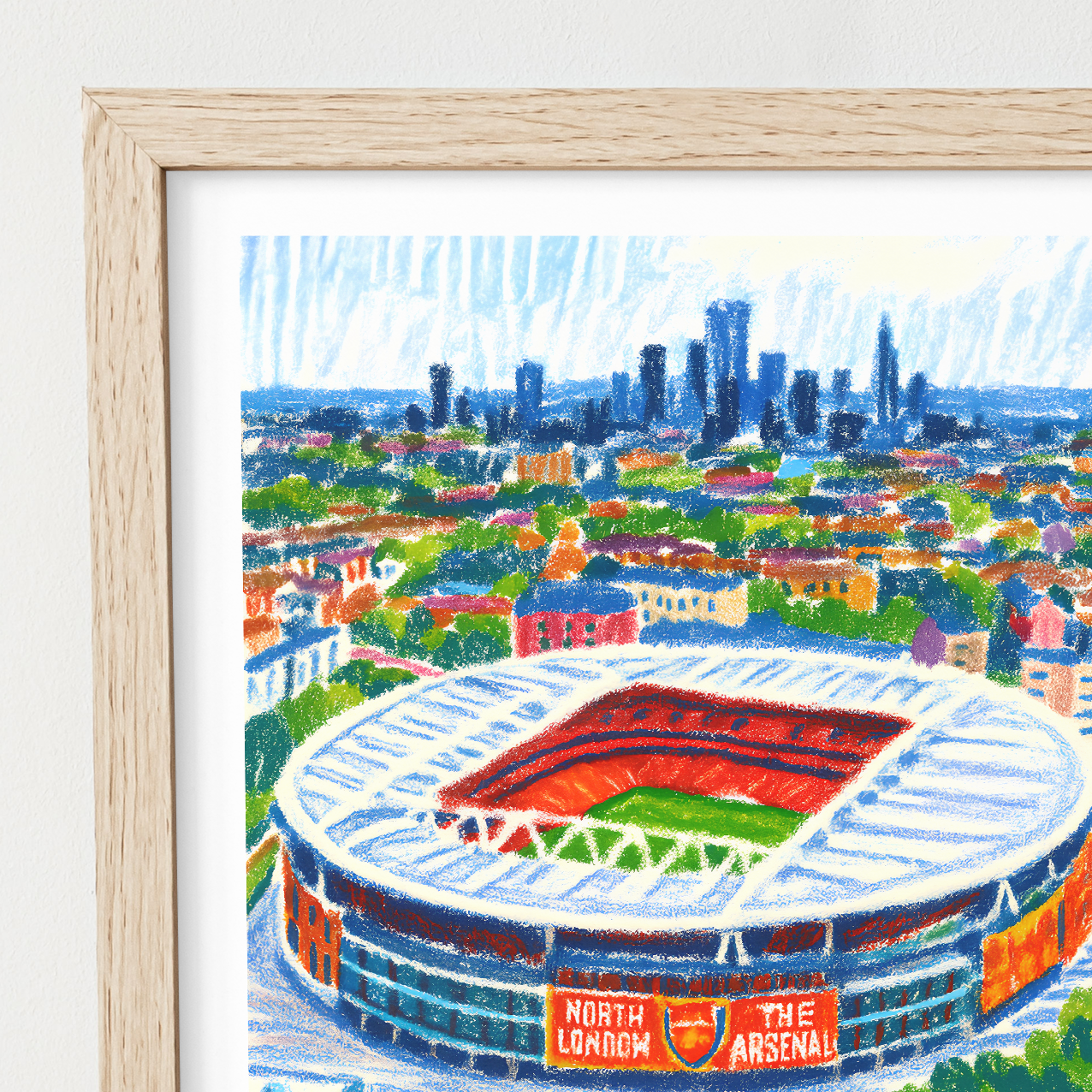 Arsenal Emirates Stadium art print – aerial view, alternate display mockup