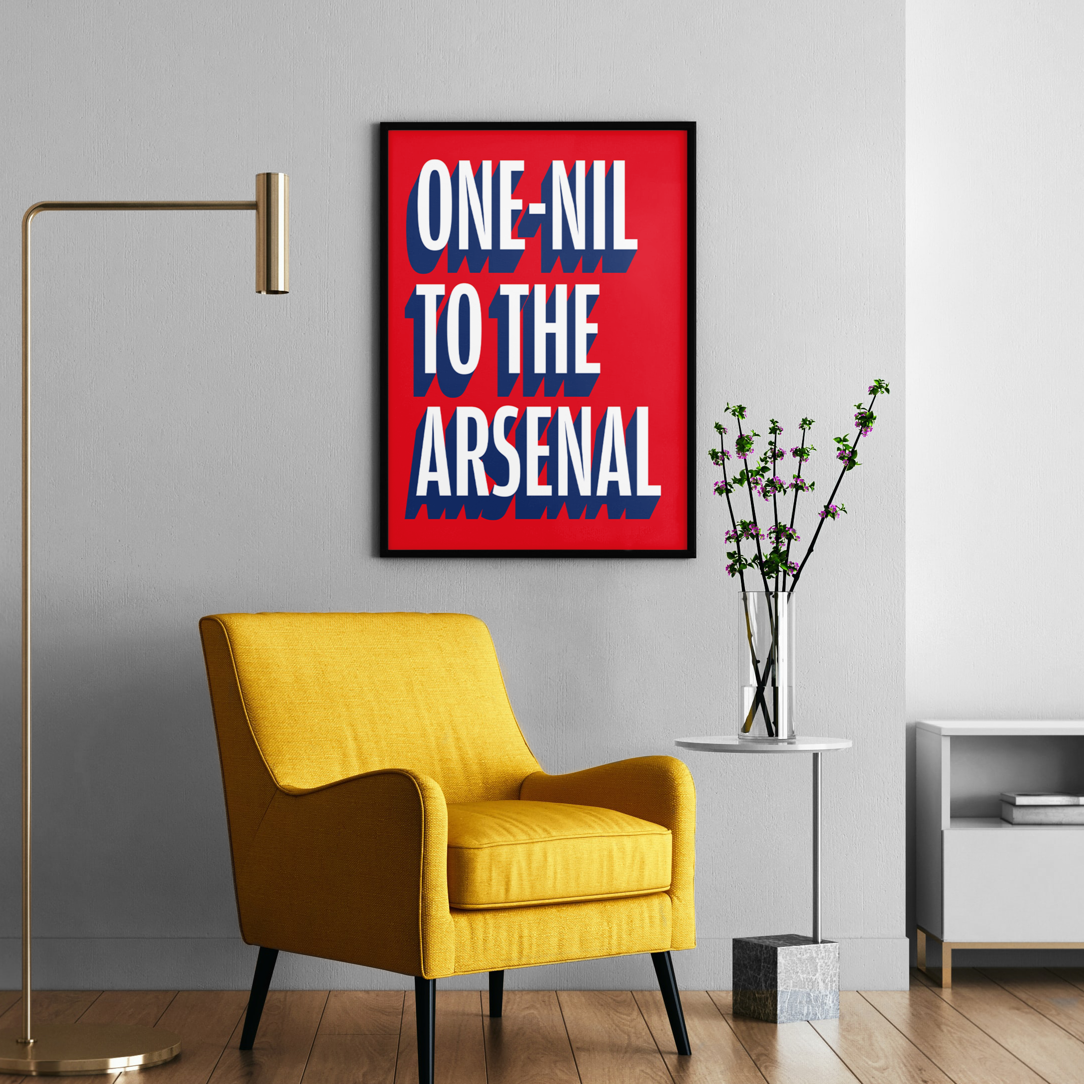 One-Nil to The Arsenal chant typography wall art print – alternate display mockup