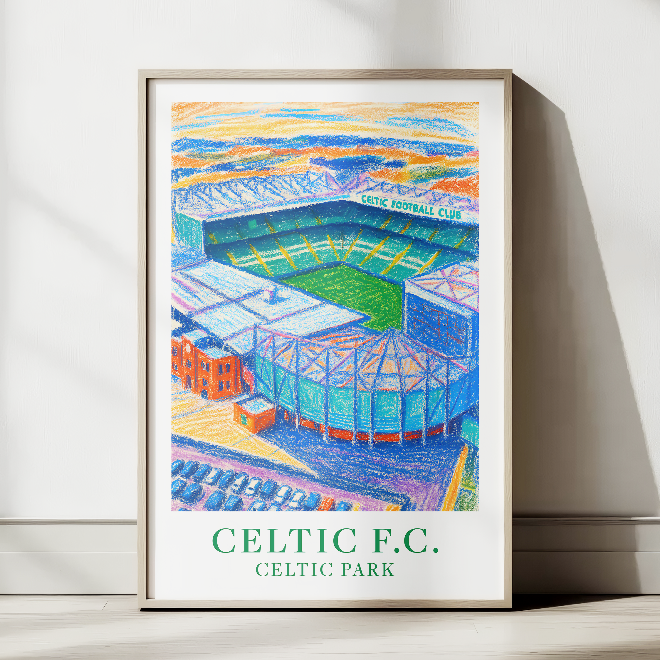 Celtic Park stadium art print – styled room mockup
