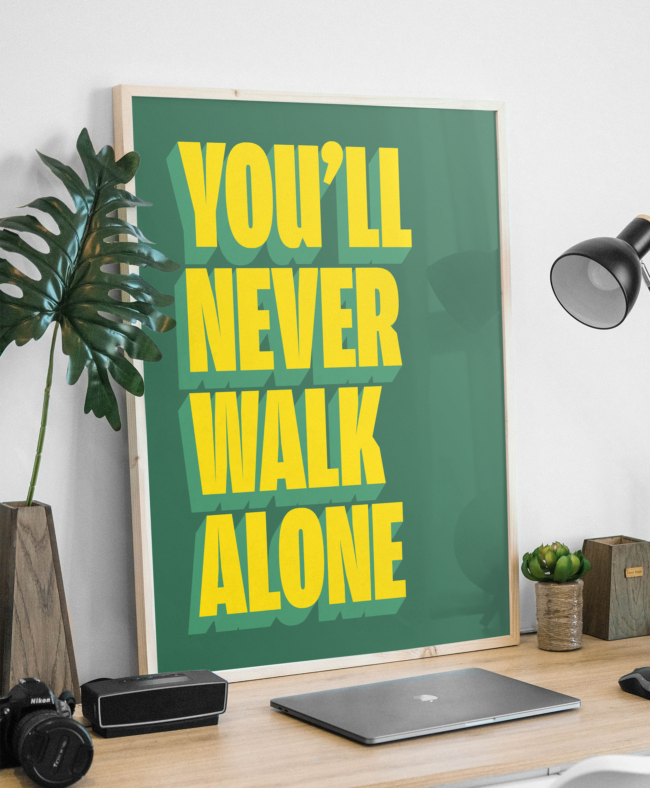 You'll Never Walk Alone print in green, Celtic Park edition – styled room mockup