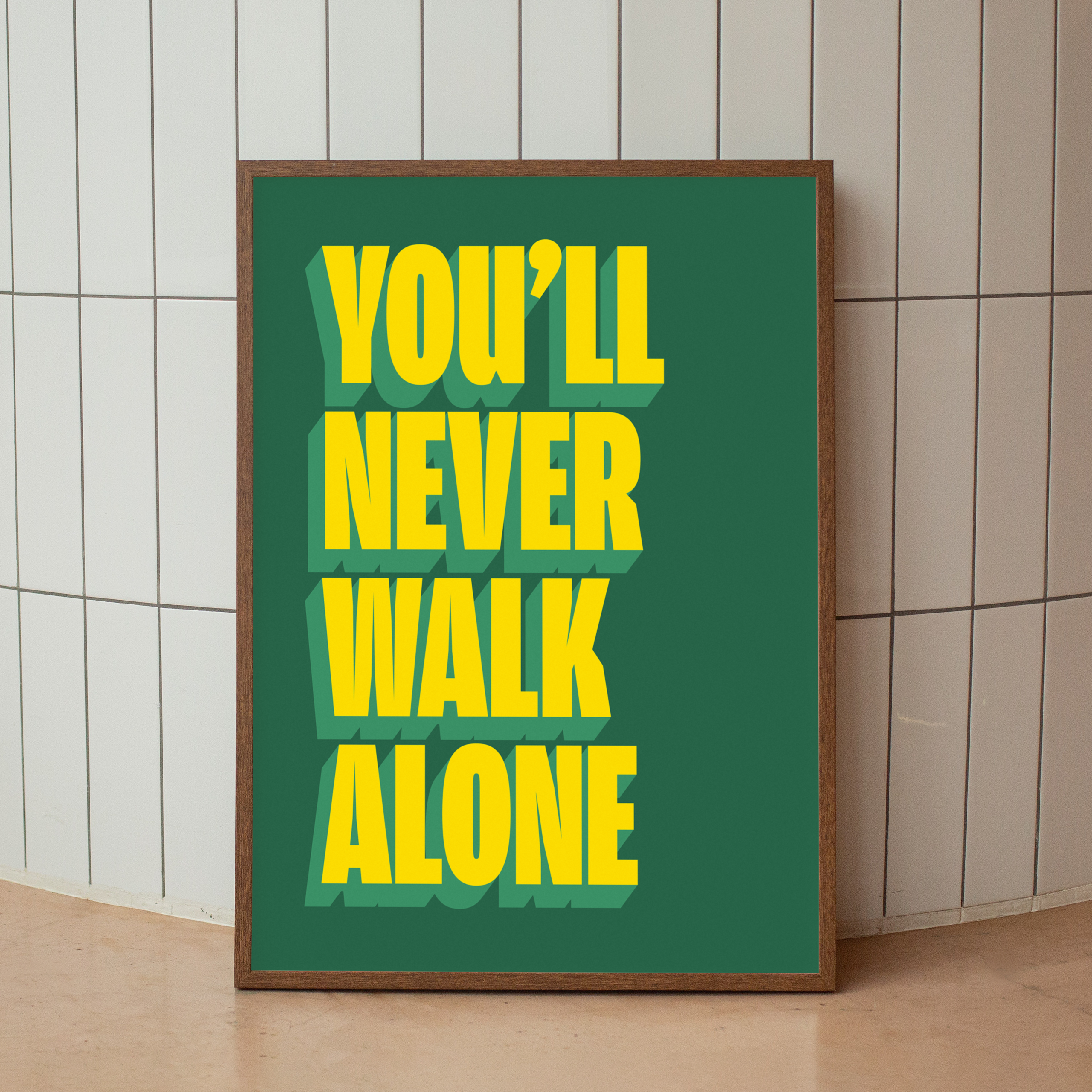 You'll Never Walk Alone print in green, Celtic Park edition – close-up typography detail