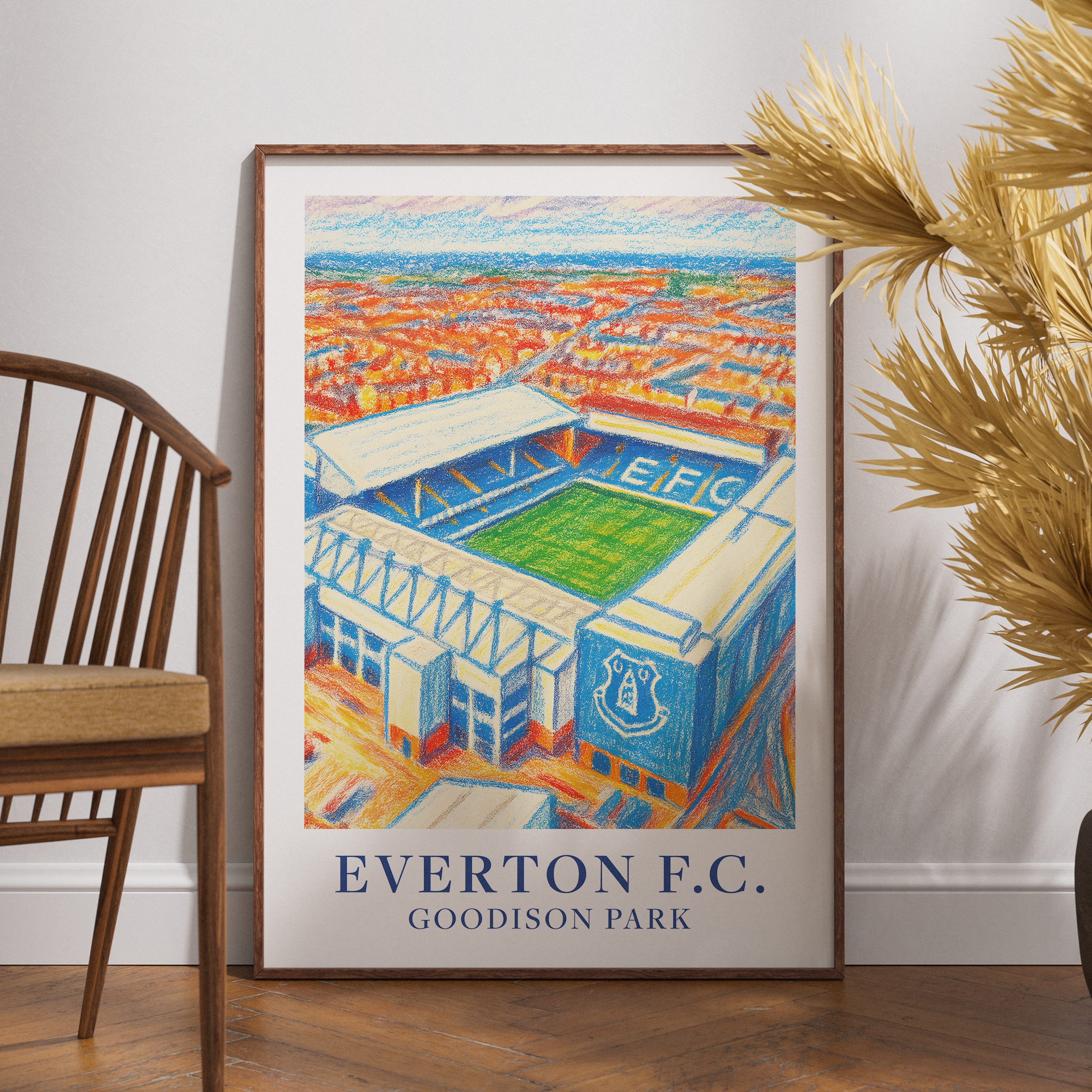 Everton Goodison Park stadium art print – styled room mockup