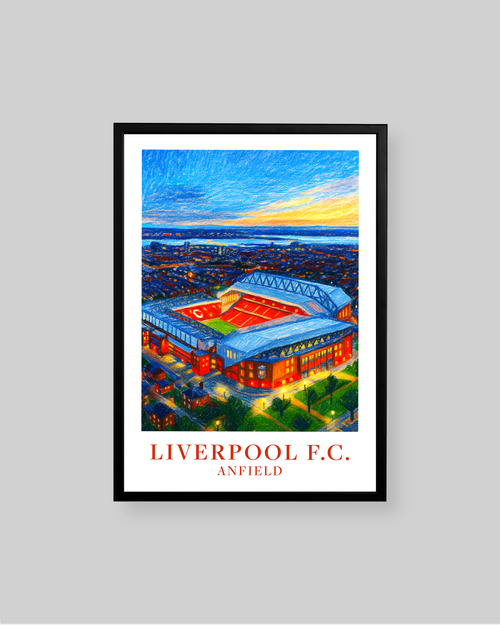 A framed art print of Anfield stadium by Liverpool F.C.