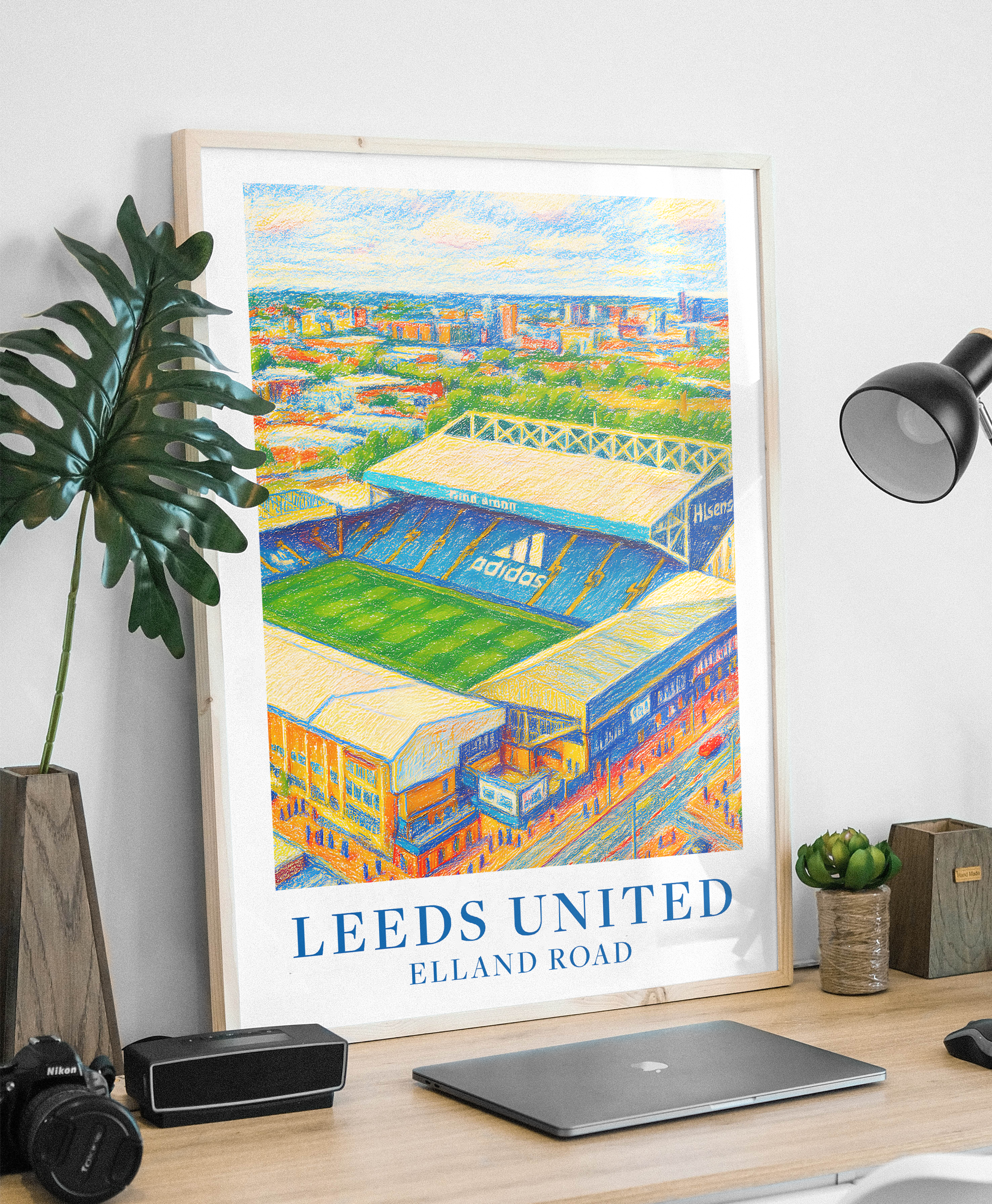 Leeds United Elland Road stadium art print – alternate display mockup