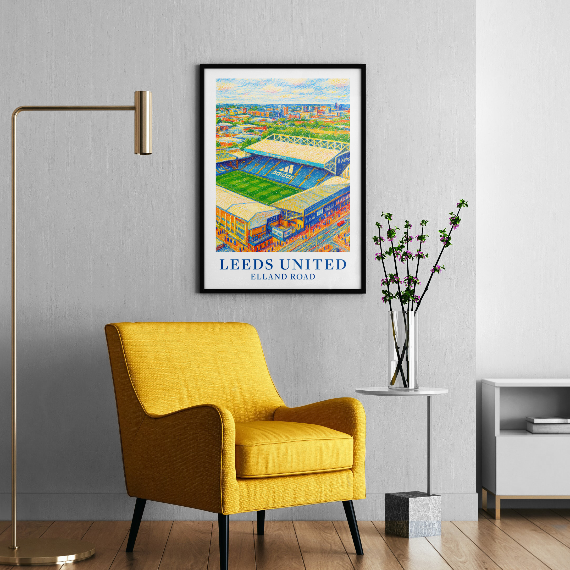 Leeds United Elland Road stadium art print – close-up detail