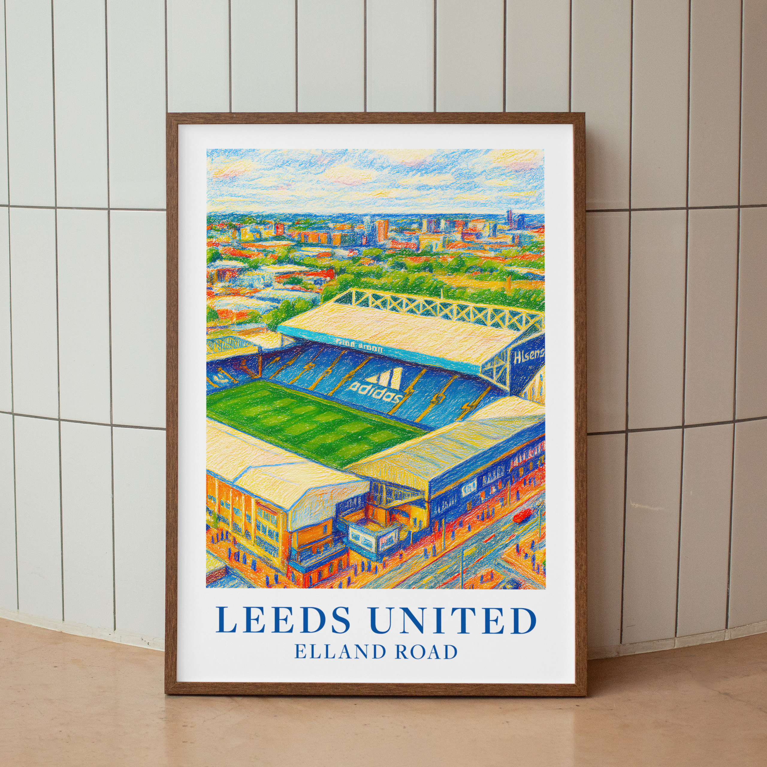 Leeds United Elland Road stadium art print – styled room mockup