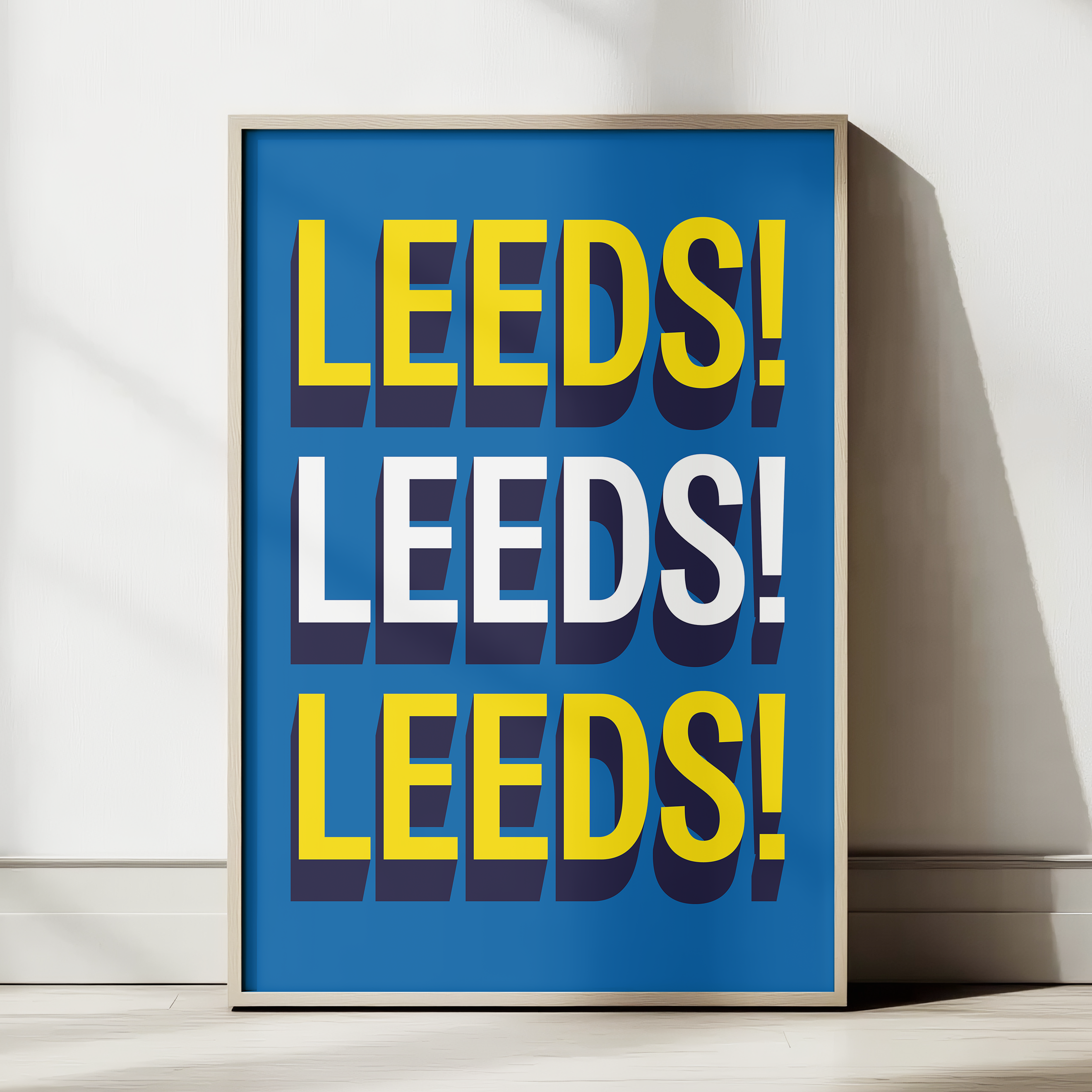 Leeds! Leeds! Leeds! chant typography wall art print – framed mockup