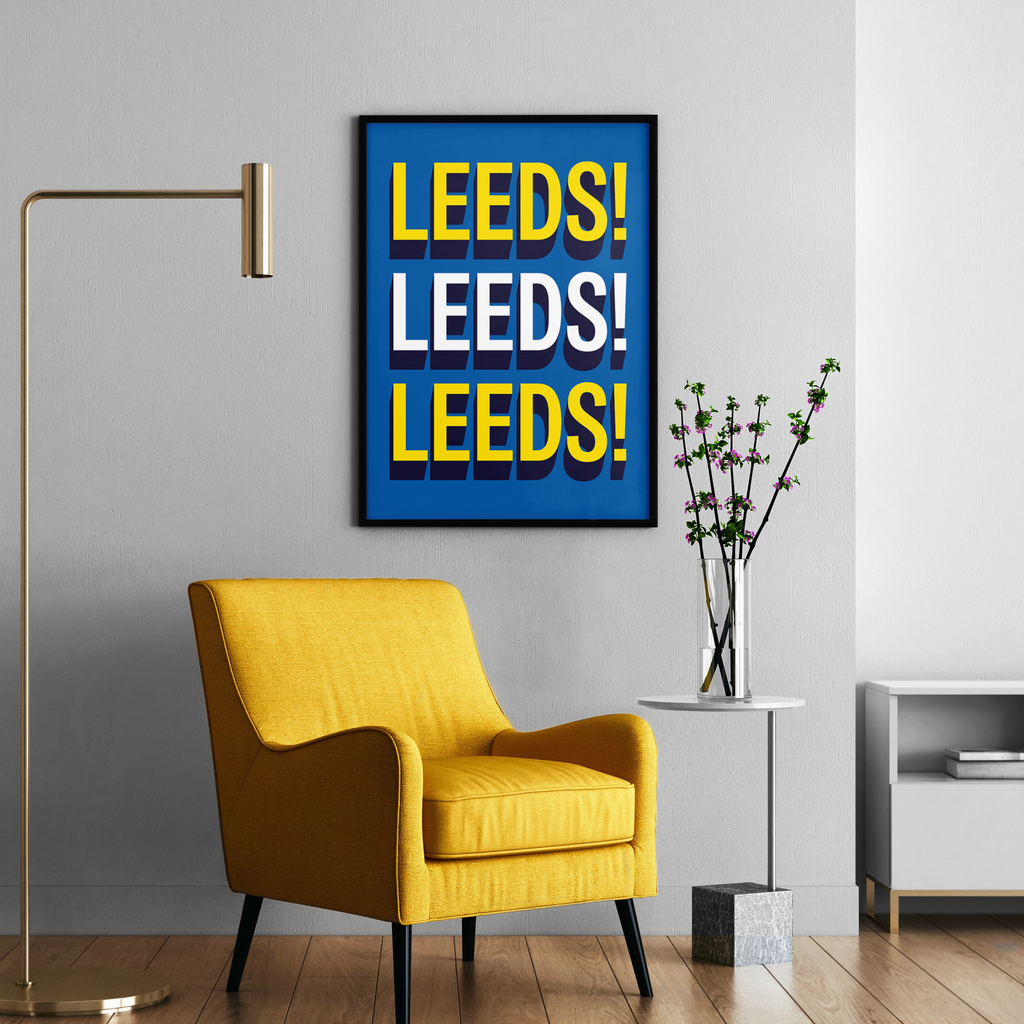 Leeds! Leeds! Leeds! chant typography wall art print – alternate display mockup