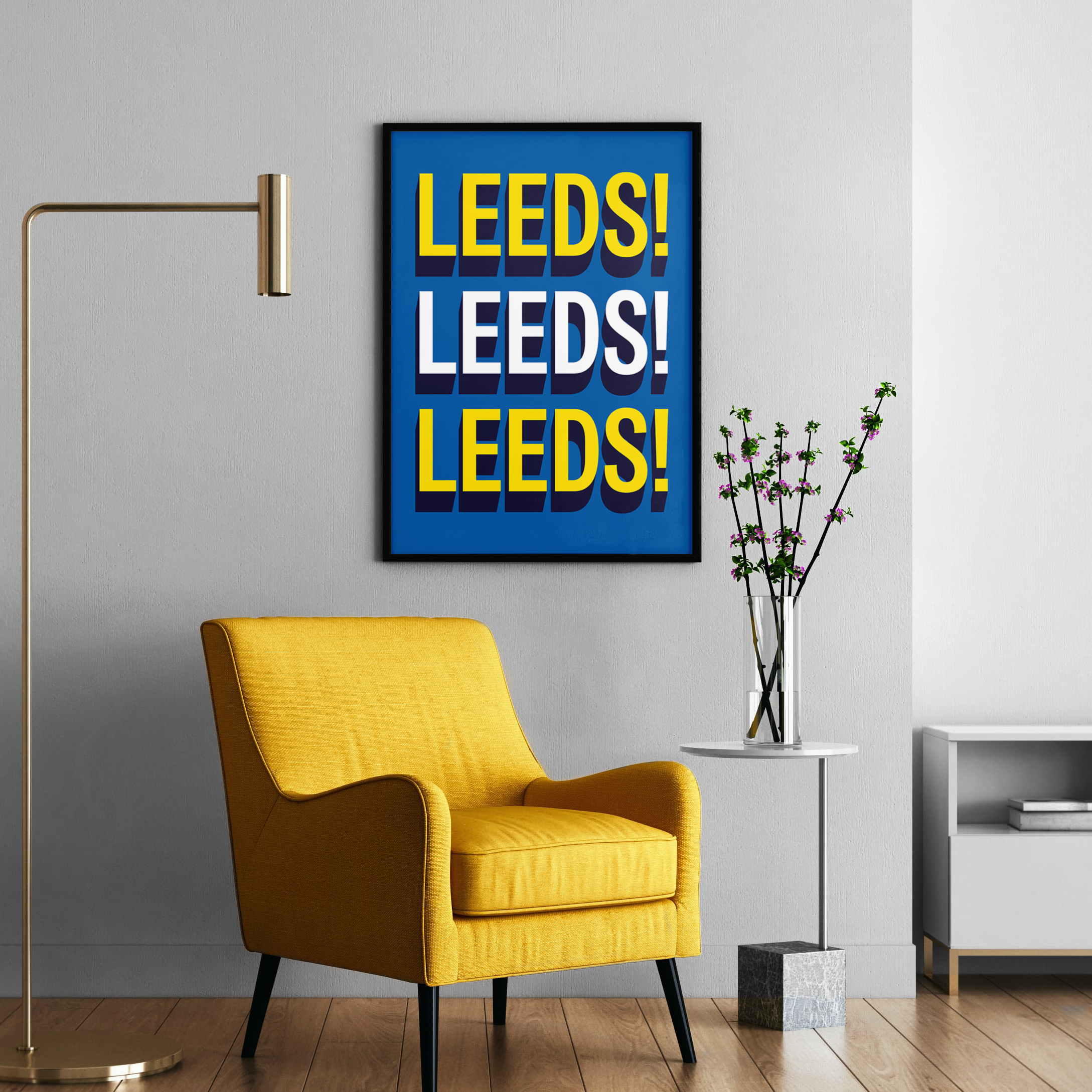 Leeds! Leeds! Leeds! chant typography wall art print – alternate display mockup