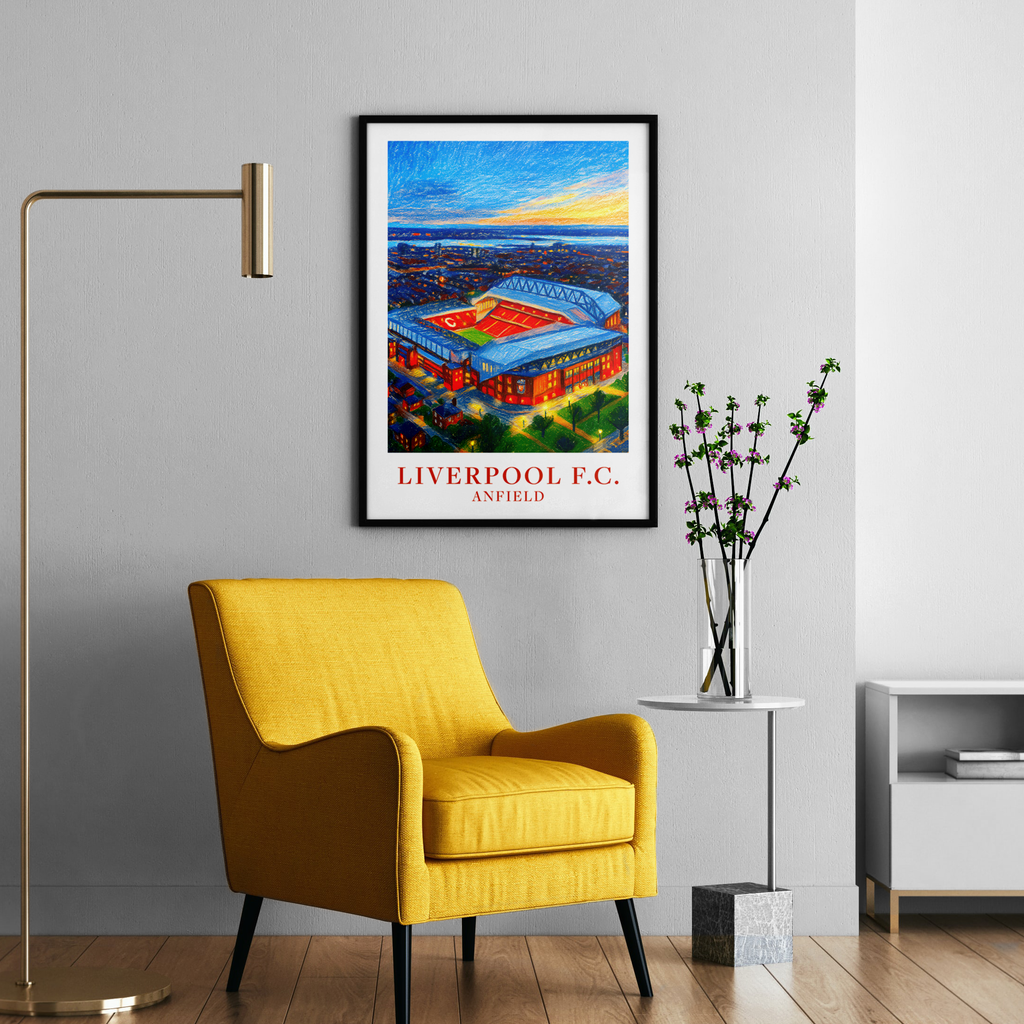 Liverpool Anfield Stadium at night art print – poster frame mockup