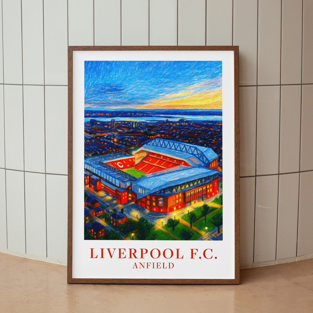 Liverpool Anfield Stadium at night art print – gallery wall mockup