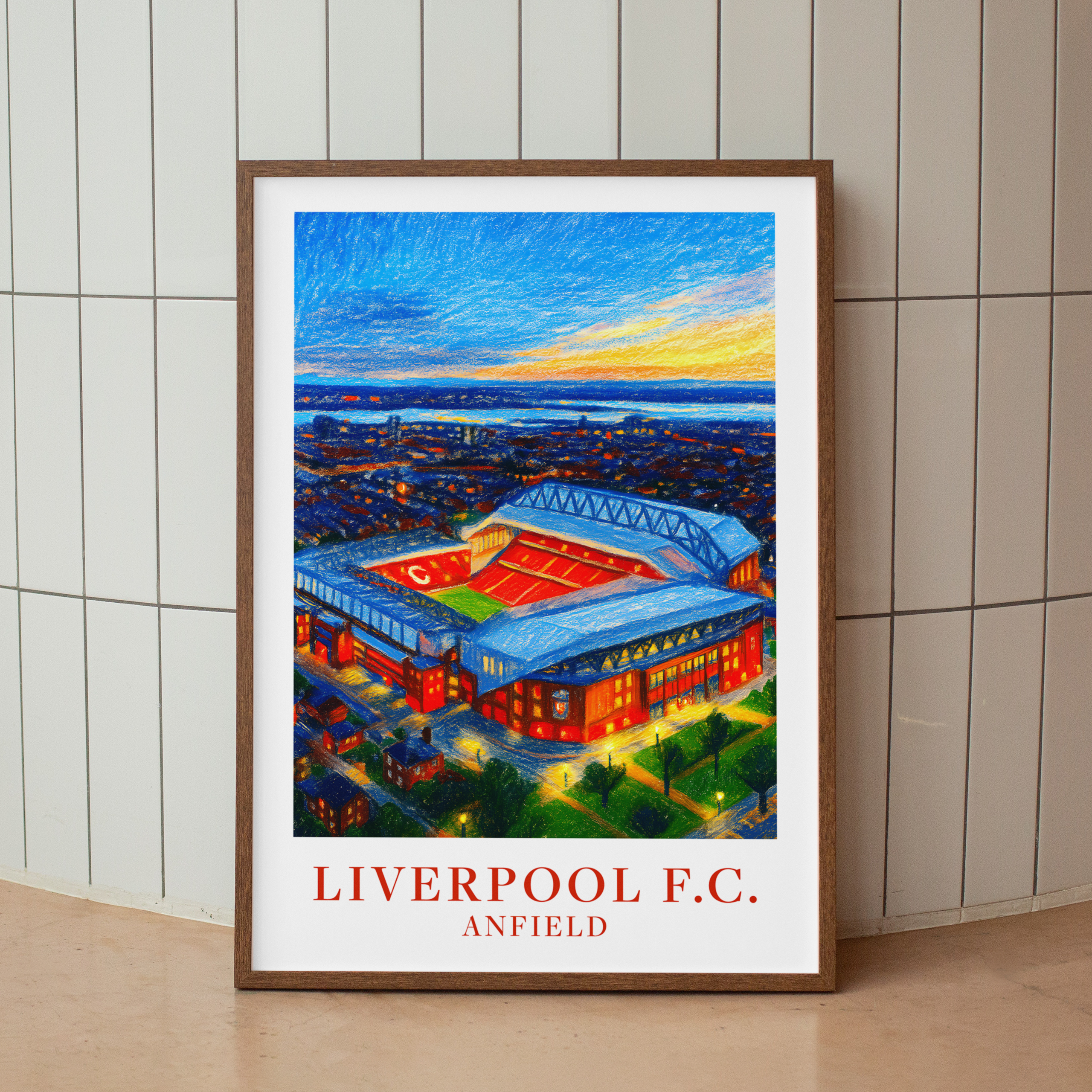 Liverpool Anfield Stadium at night art print – gallery wall mockup