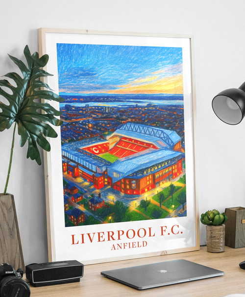 Liverpool Anfield Stadium at night art print – framed mockup