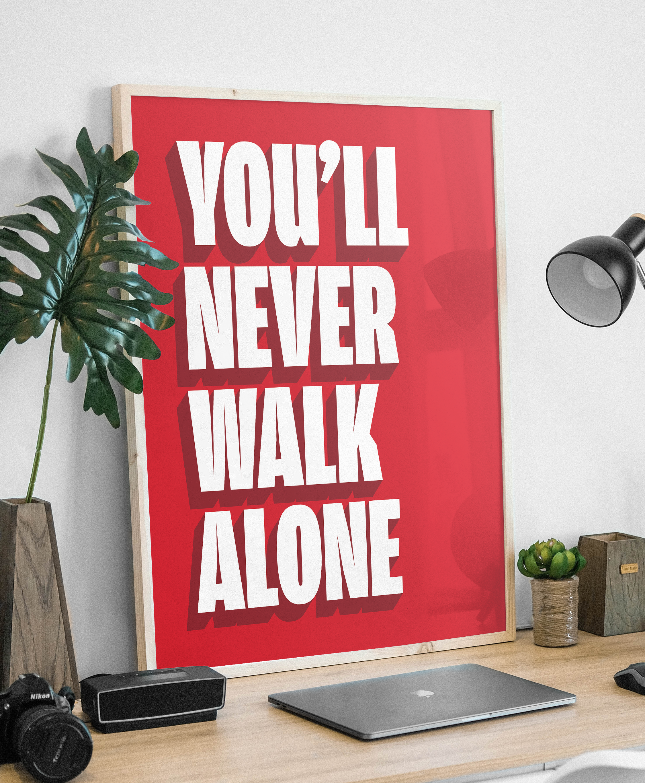 You'll Never Walk Alone print in red, Anfield edition – framed mockup