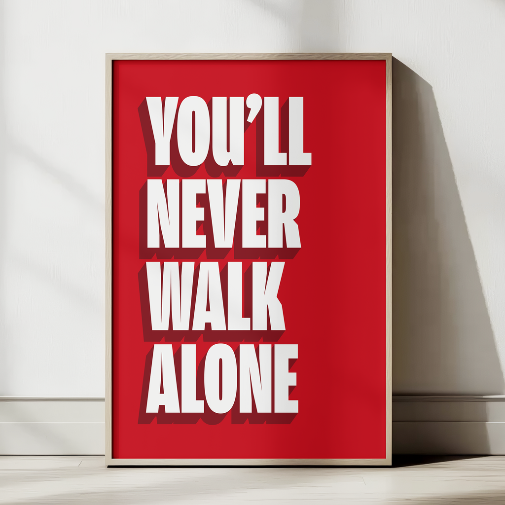 You'll Never Walk Alone print in red, Anfield edition – close-up typography detail