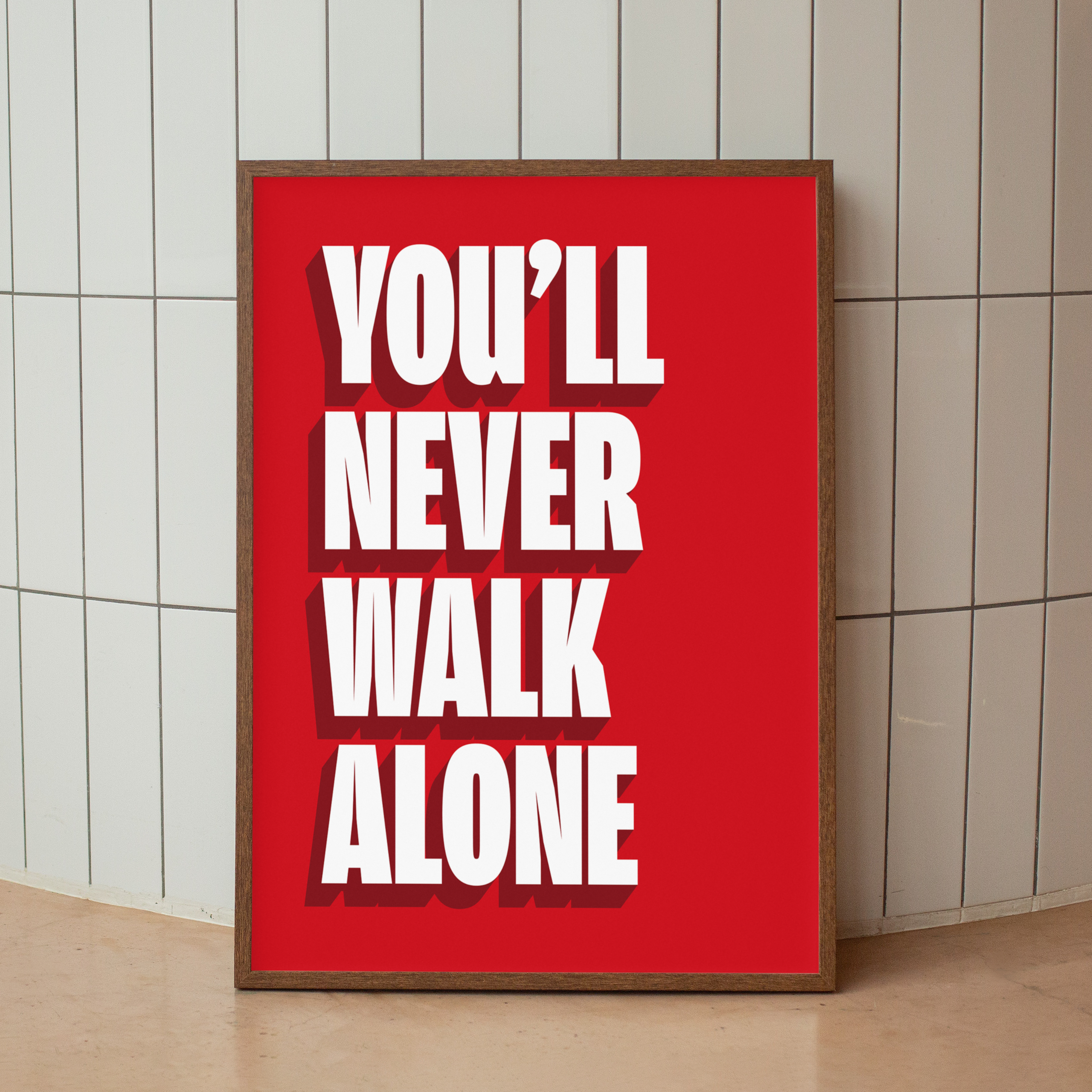 You'll Never Walk Alone print in red, Anfield edition – styled room mockup