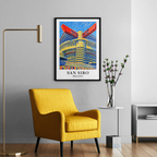 San Siro stadium art print – styled in a living room mockup
