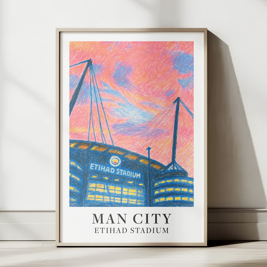 Manchester City Etihad Stadium art print – styled room mockup