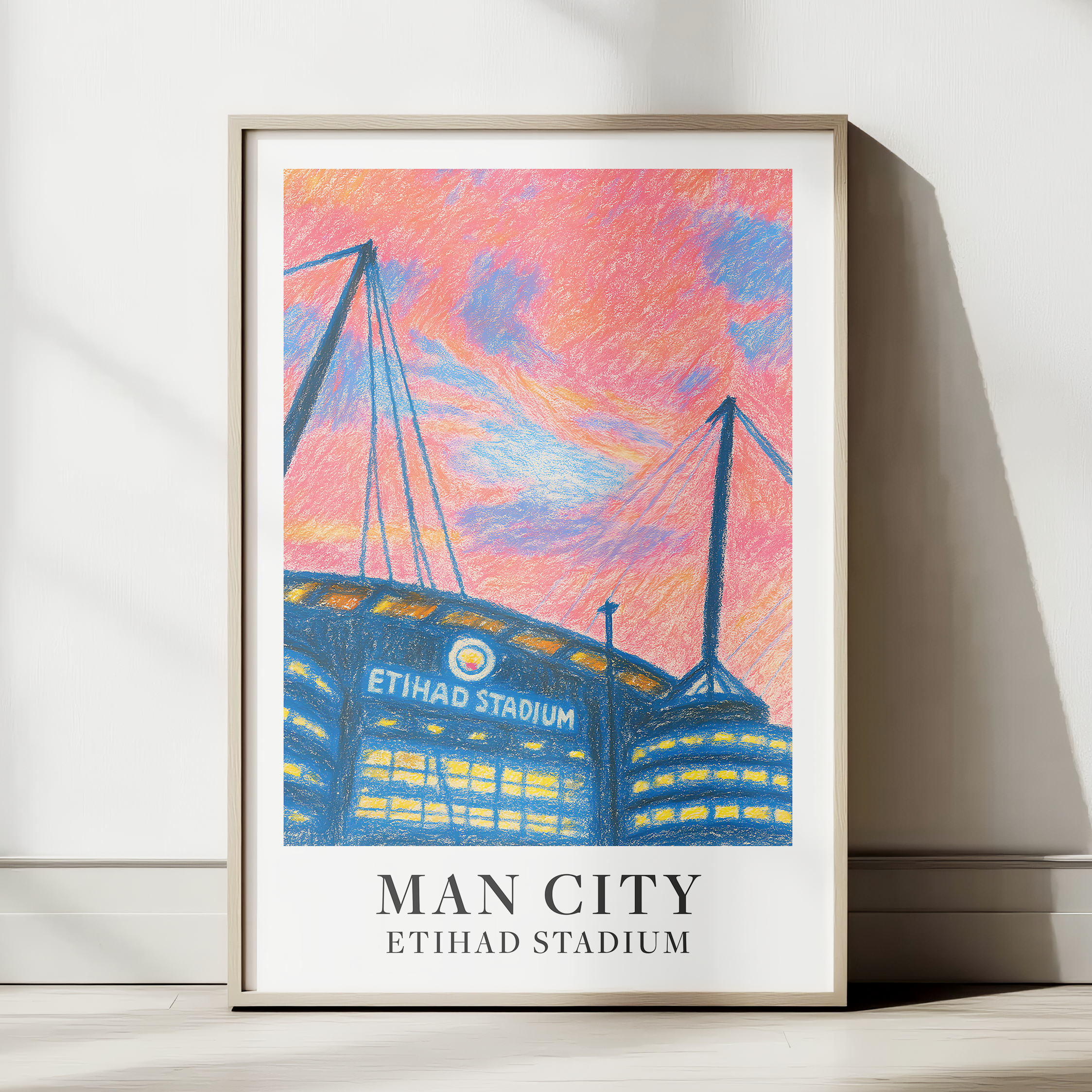 Manchester City Etihad Stadium art print – styled room mockup