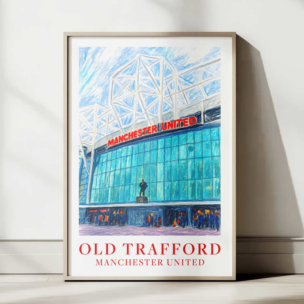 Manchester United Old Trafford stadium art print – framed mockup
