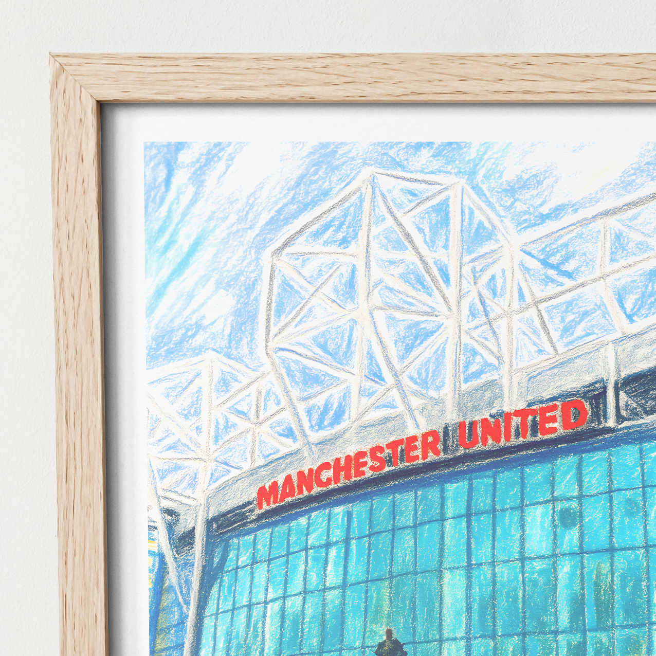 Manchester United Old Trafford stadium art print – styled room mockup