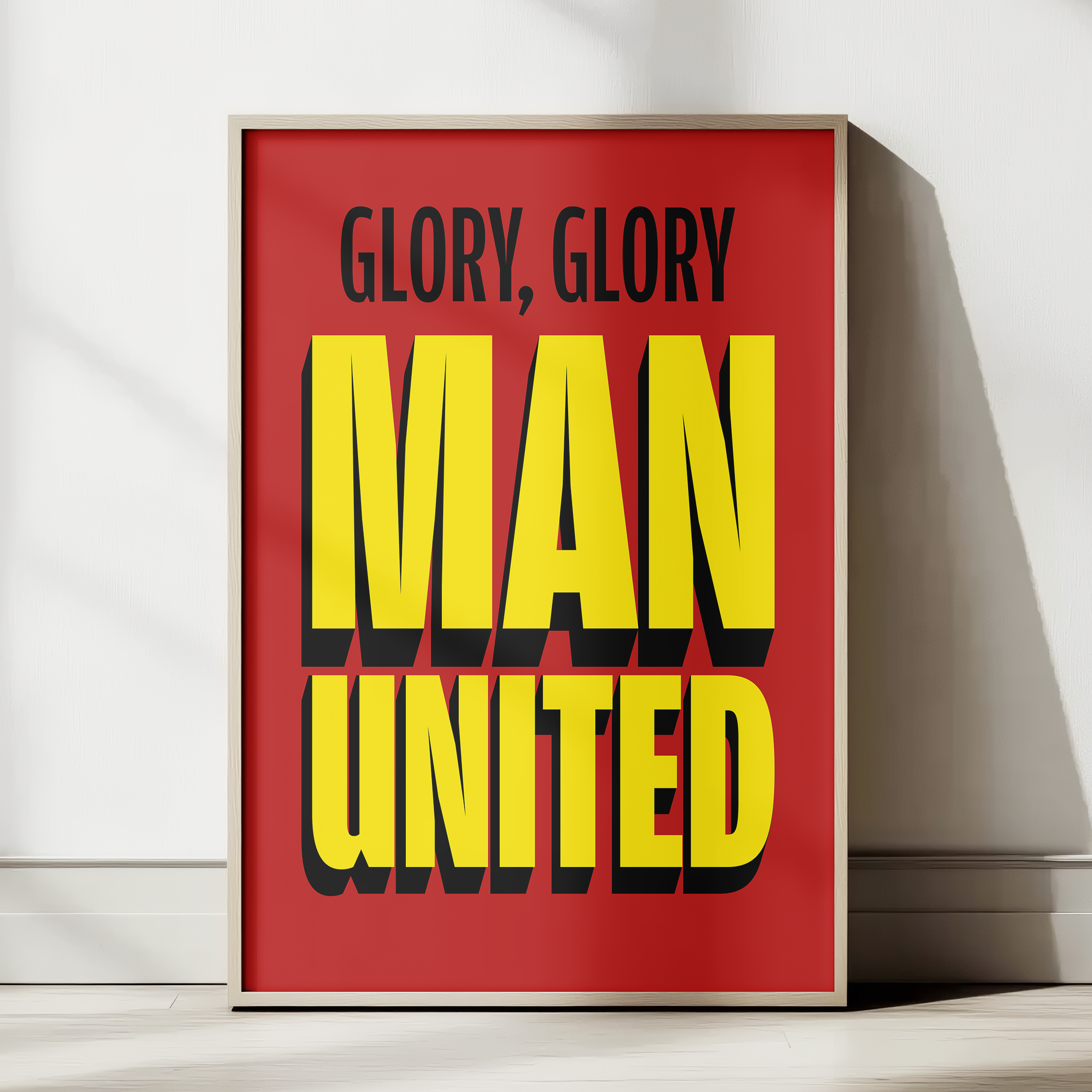 Glory Glory Man United chant typography wall art print – alternate display mockup