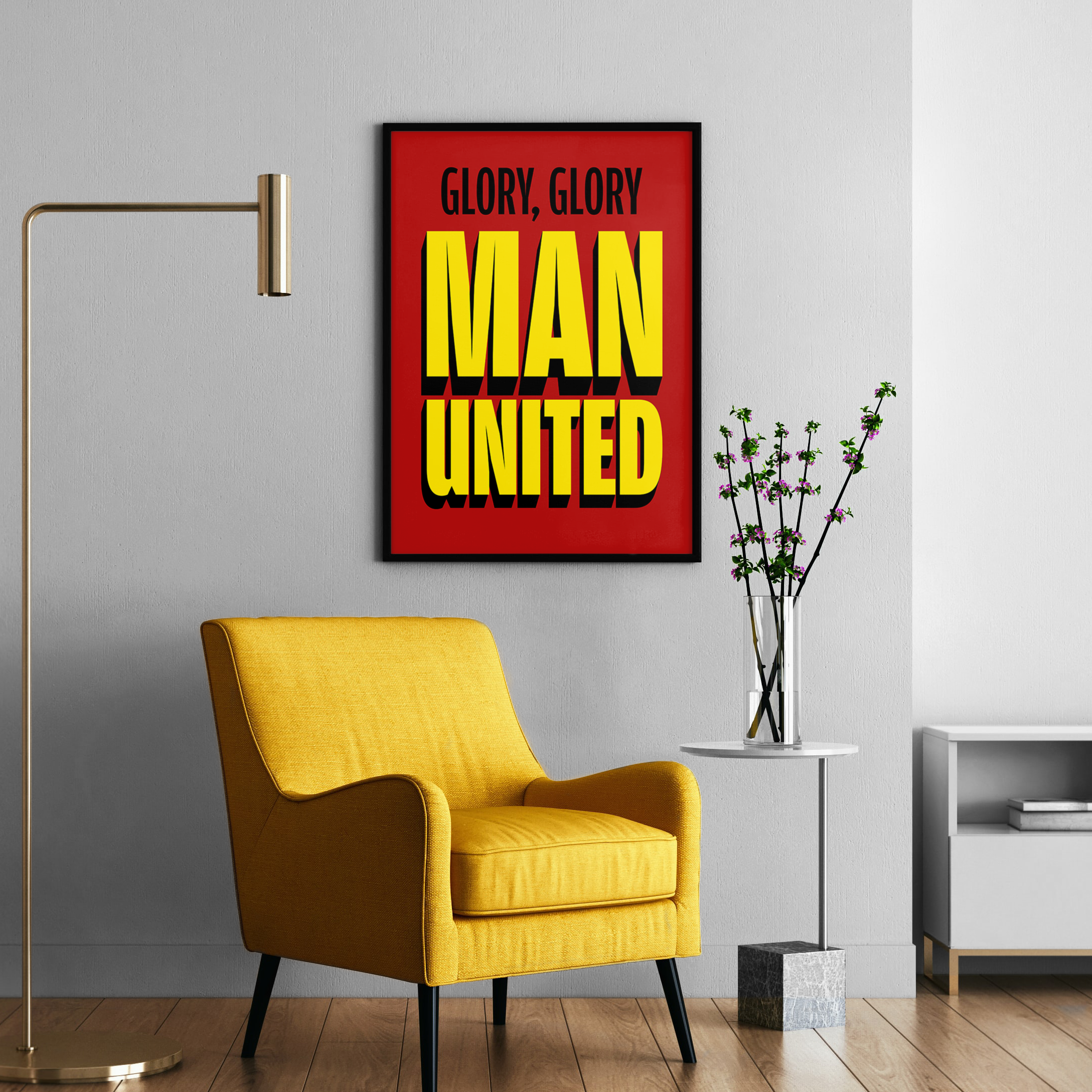 Glory Glory Man United chant typography wall art print – close-up typography detail