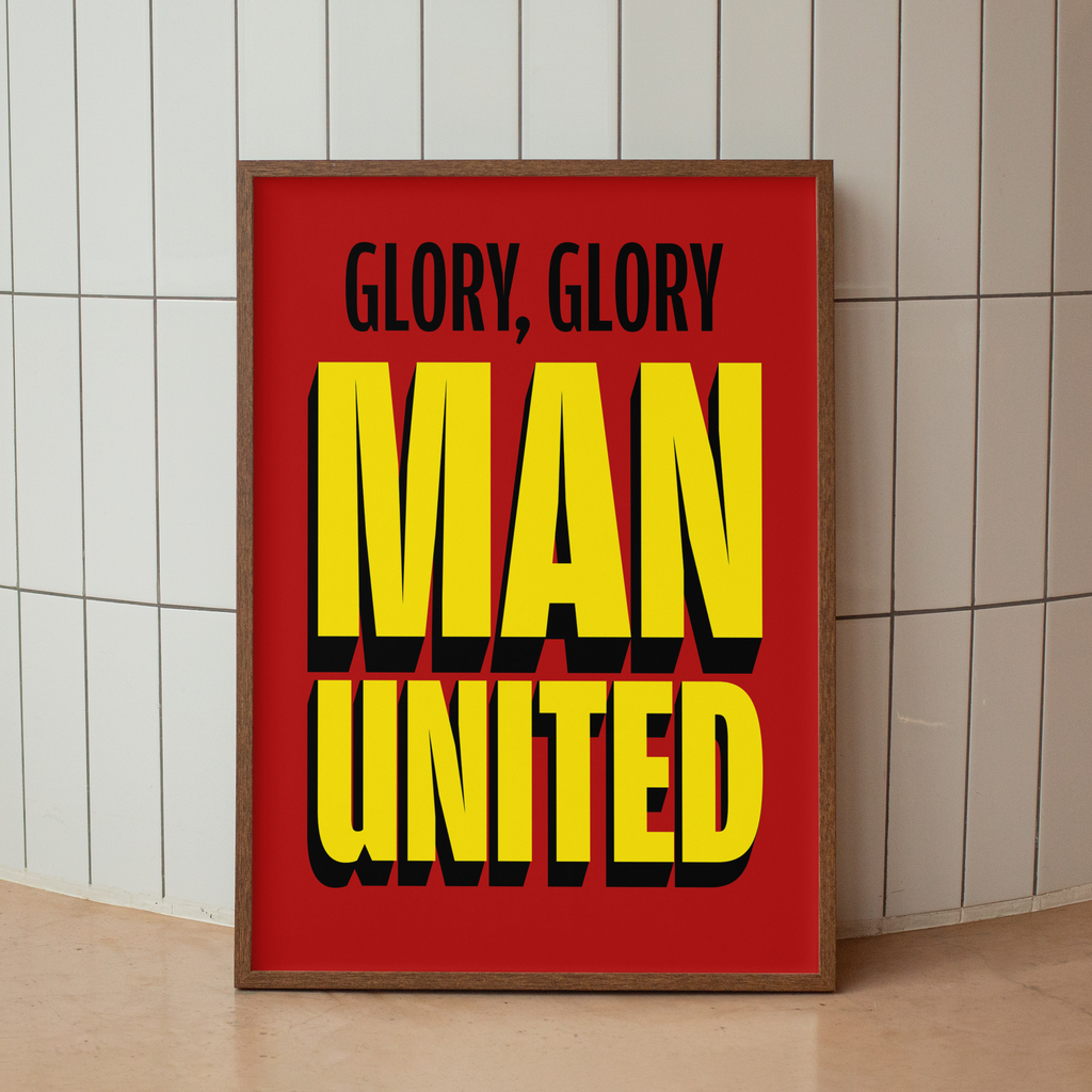 Glory Glory Man United chant typography wall art print – styled room mockup