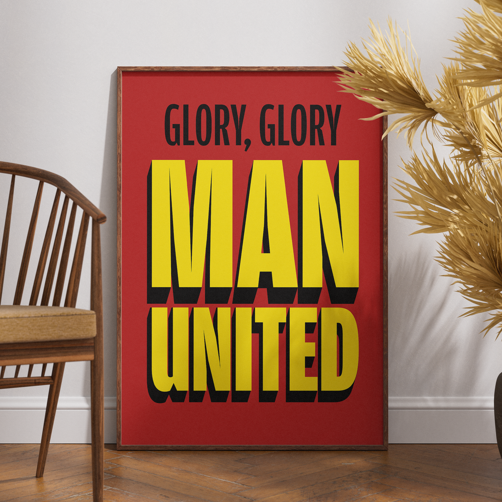 Glory Glory Man United chant typography wall art print – framed mockup