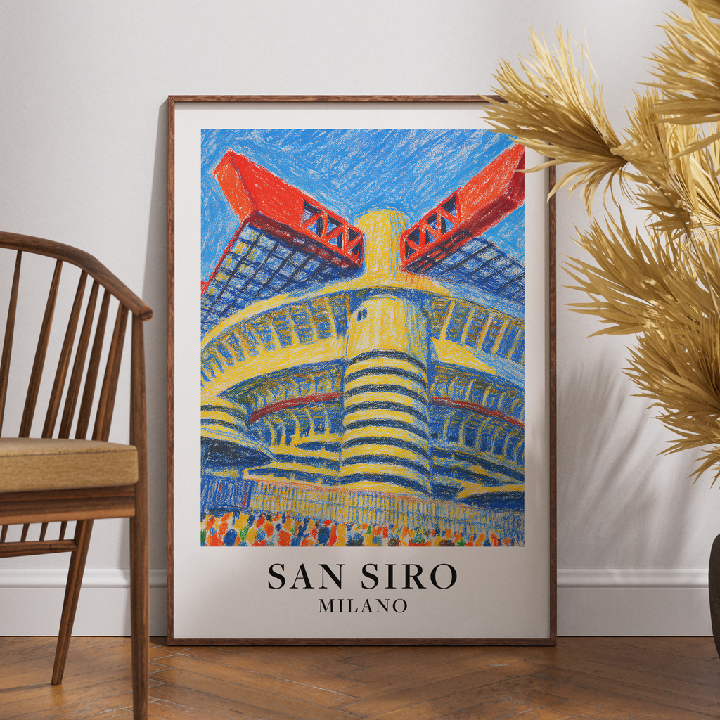 San Siro stadium art print – leaning poster on the floor mockup