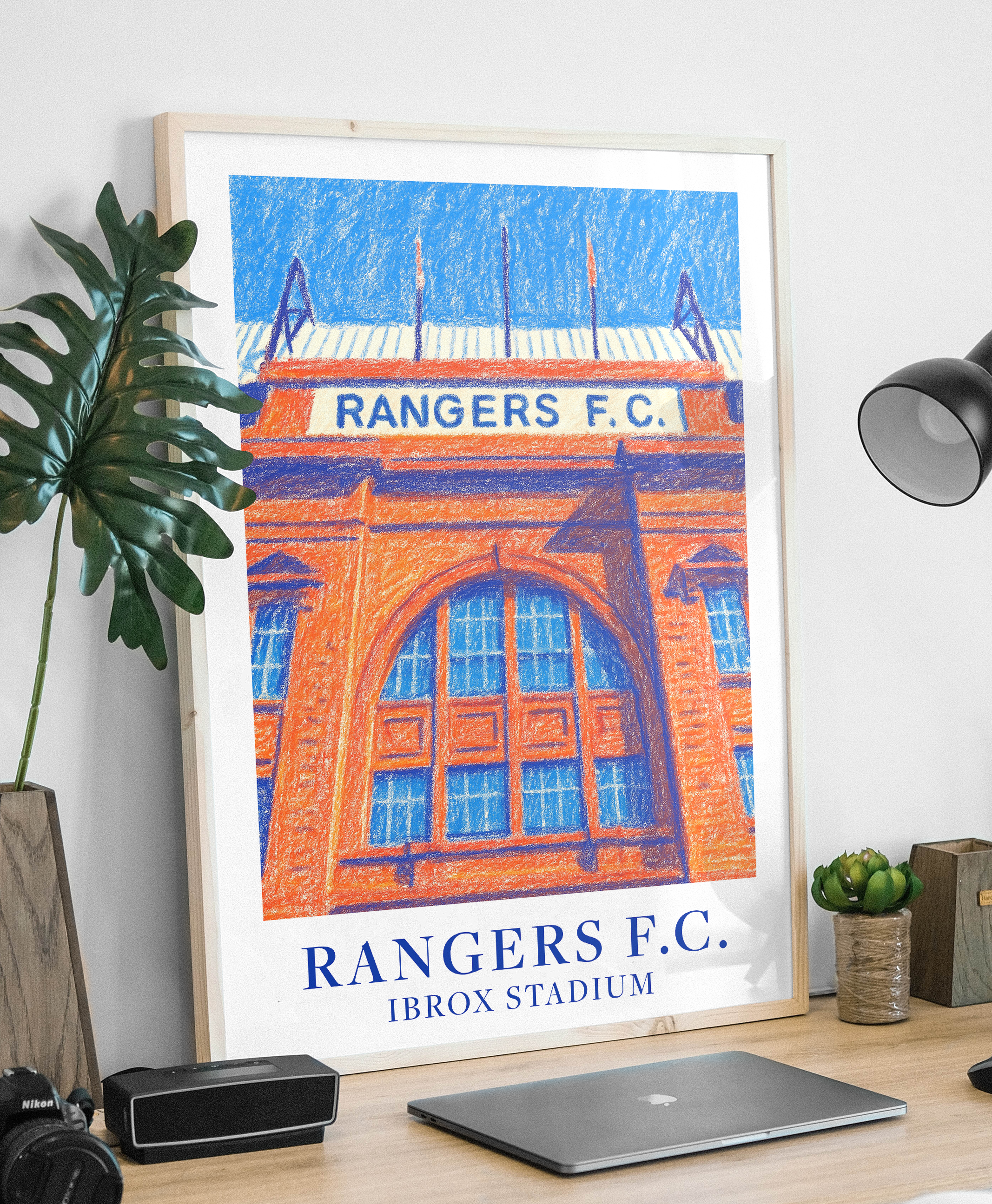 Rangers Ibrox Stadium art print – framed mockup