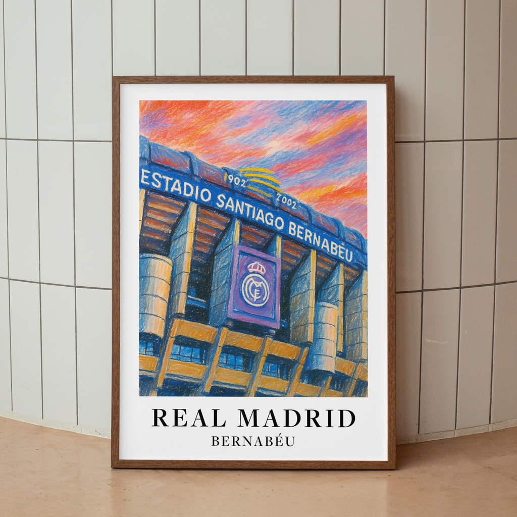 Real Madrid Santiago Bernabéu stadium art print – gallery wall mockup