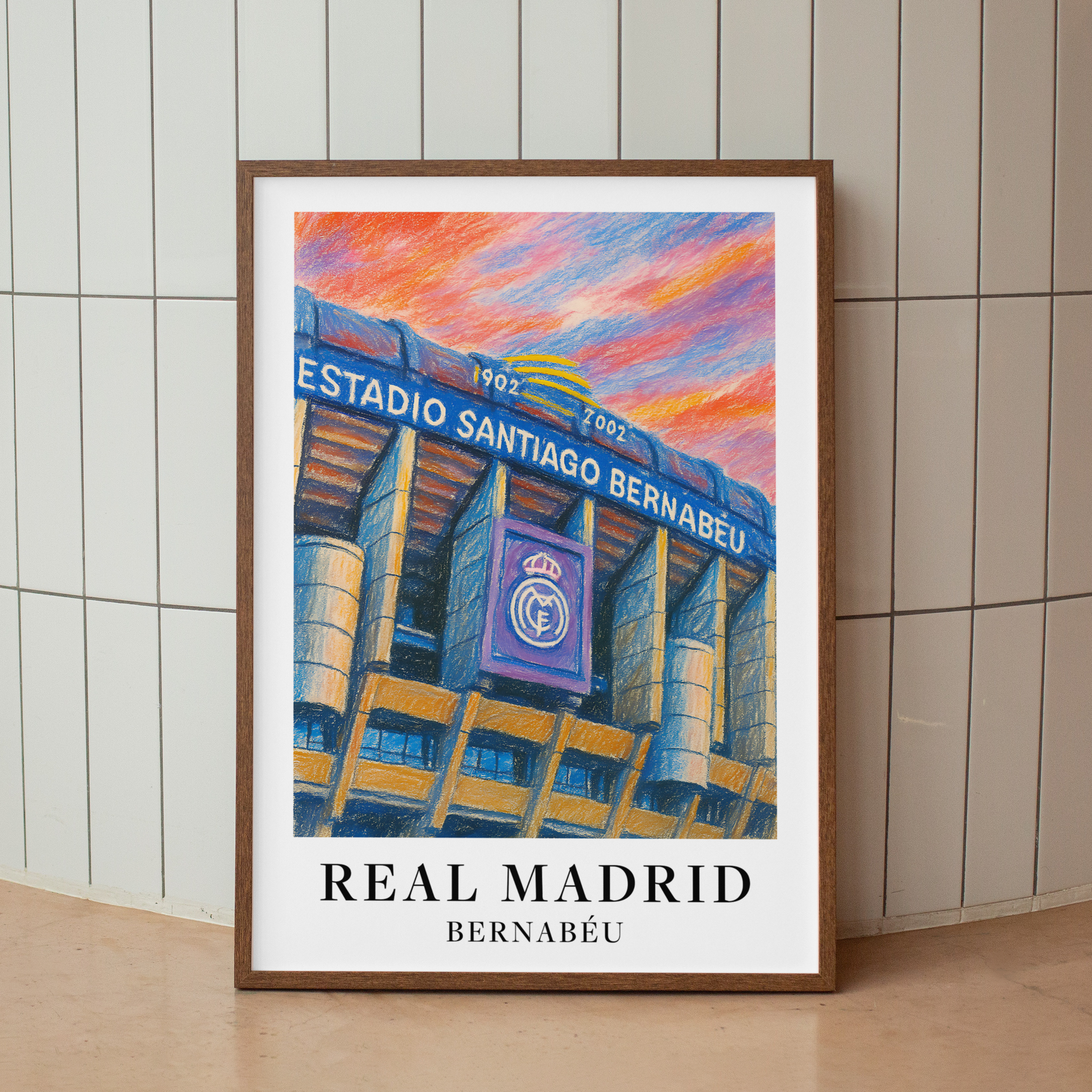 Real Madrid Santiago Bernabéu stadium art print – gallery wall mockup