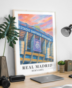 Real Madrid Santiago Bernabéu stadium art print – styled room mockup