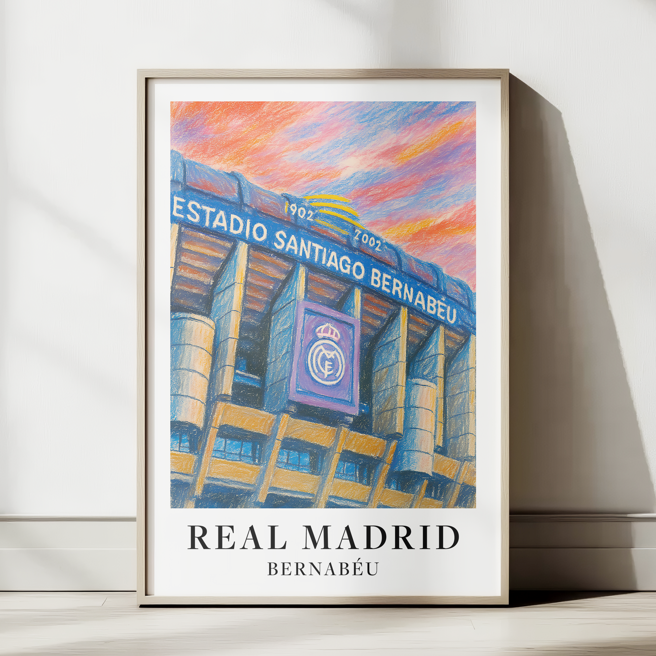 Real Madrid Santiago Bernabéu stadium art print – framed mockup