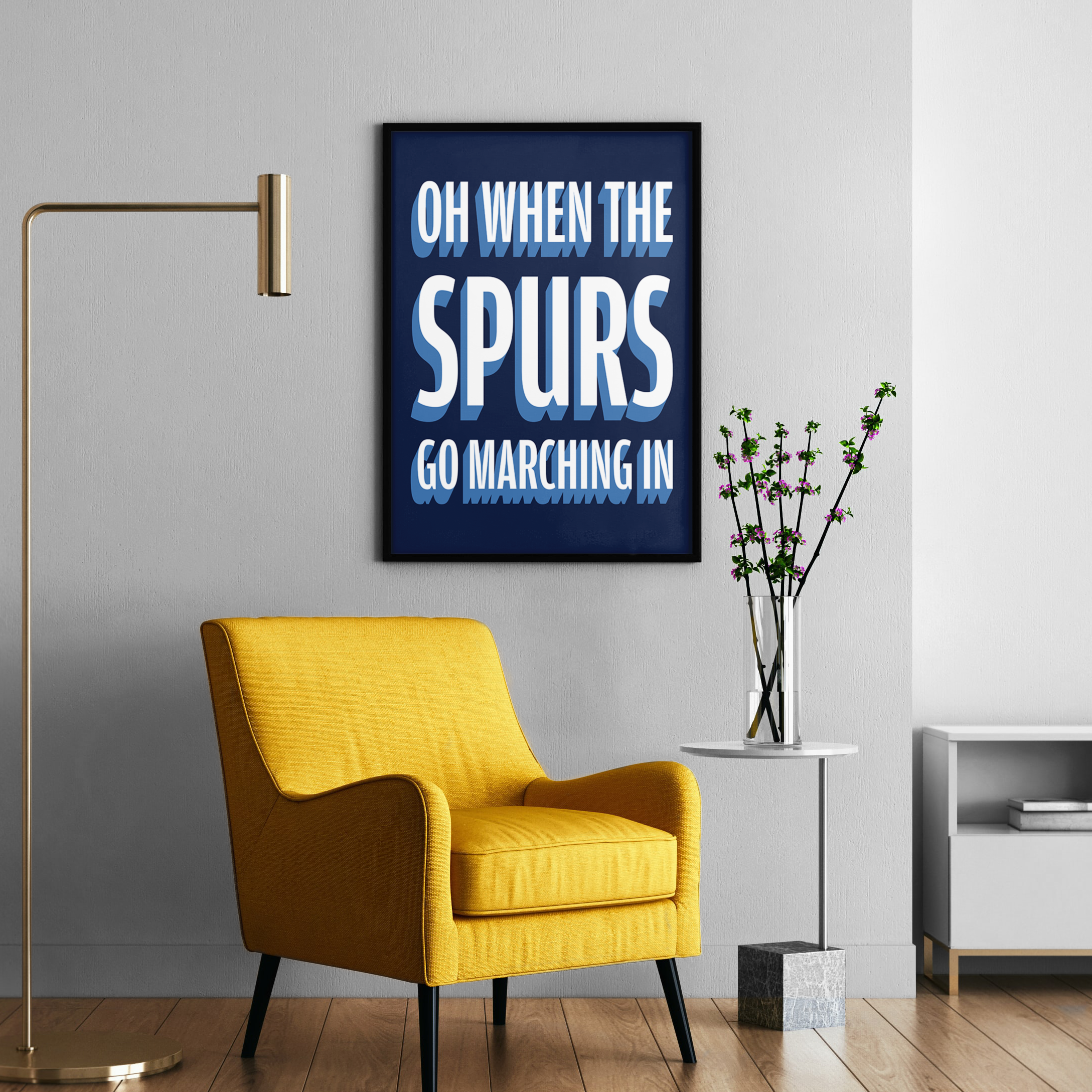 Oh When The Spurs Go Marching In chant typography wall art print – close-up typography detail