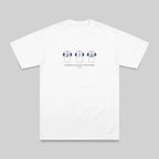 A white short-sleeve crewneck t-shirt with a dark blue graphic on the chest depicting three soccer jerseys numbered 37, 7, and 22, with the text 'EUROPA LEAGUE WINNERS 2020' underneath, shown on a neutral gray background.