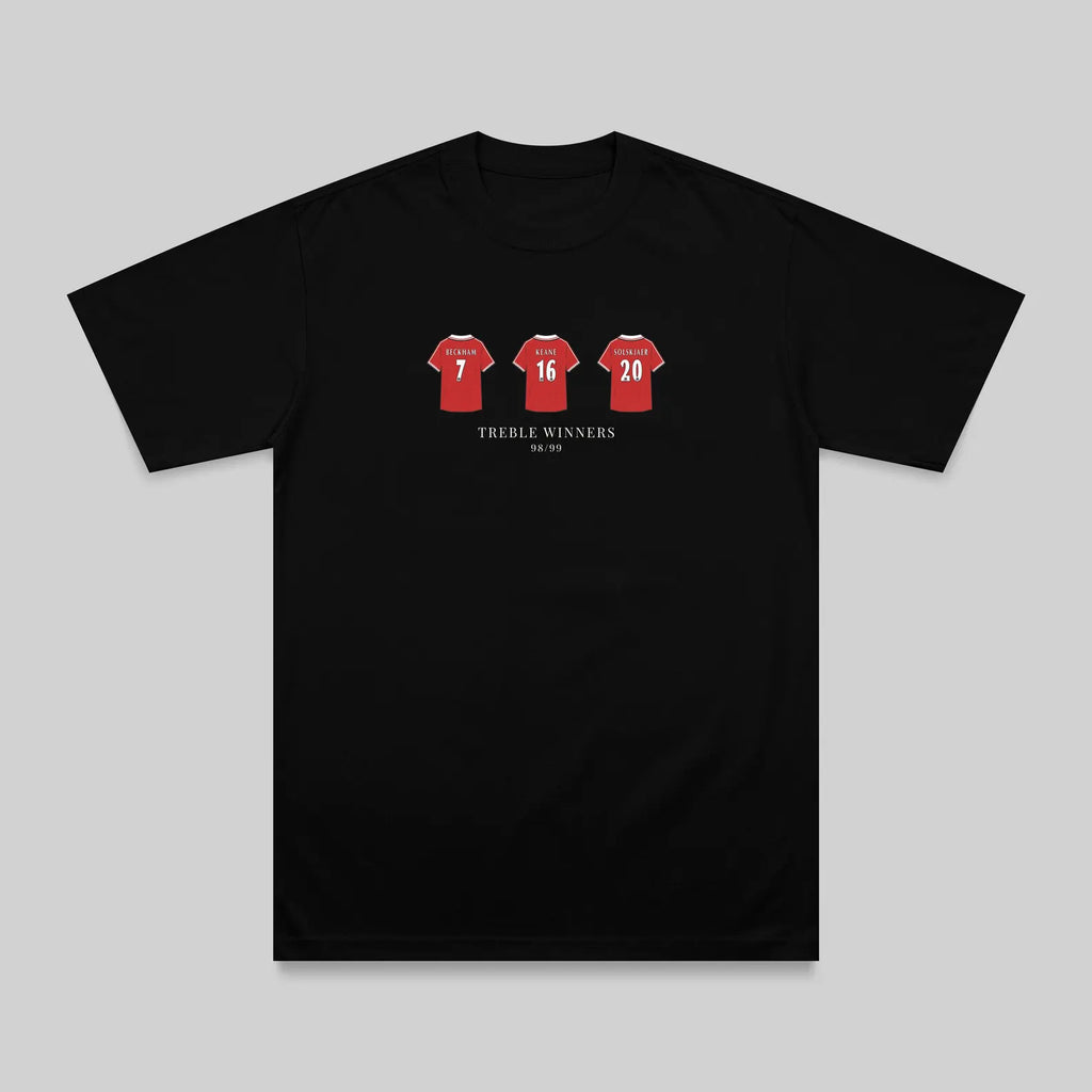 Manchester United 98/99 Treble Winners embroidered t-shirt in black – flat lay