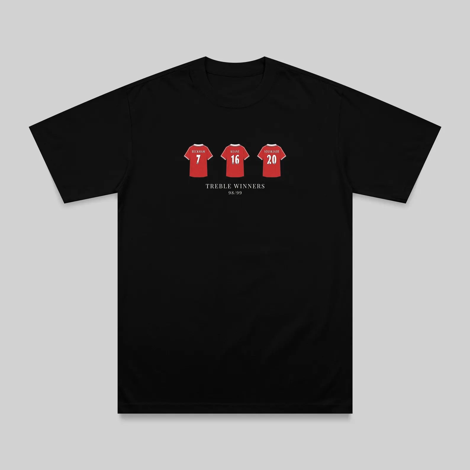 Manchester United 98/99 Treble Winners embroidered t-shirt in black – flat lay