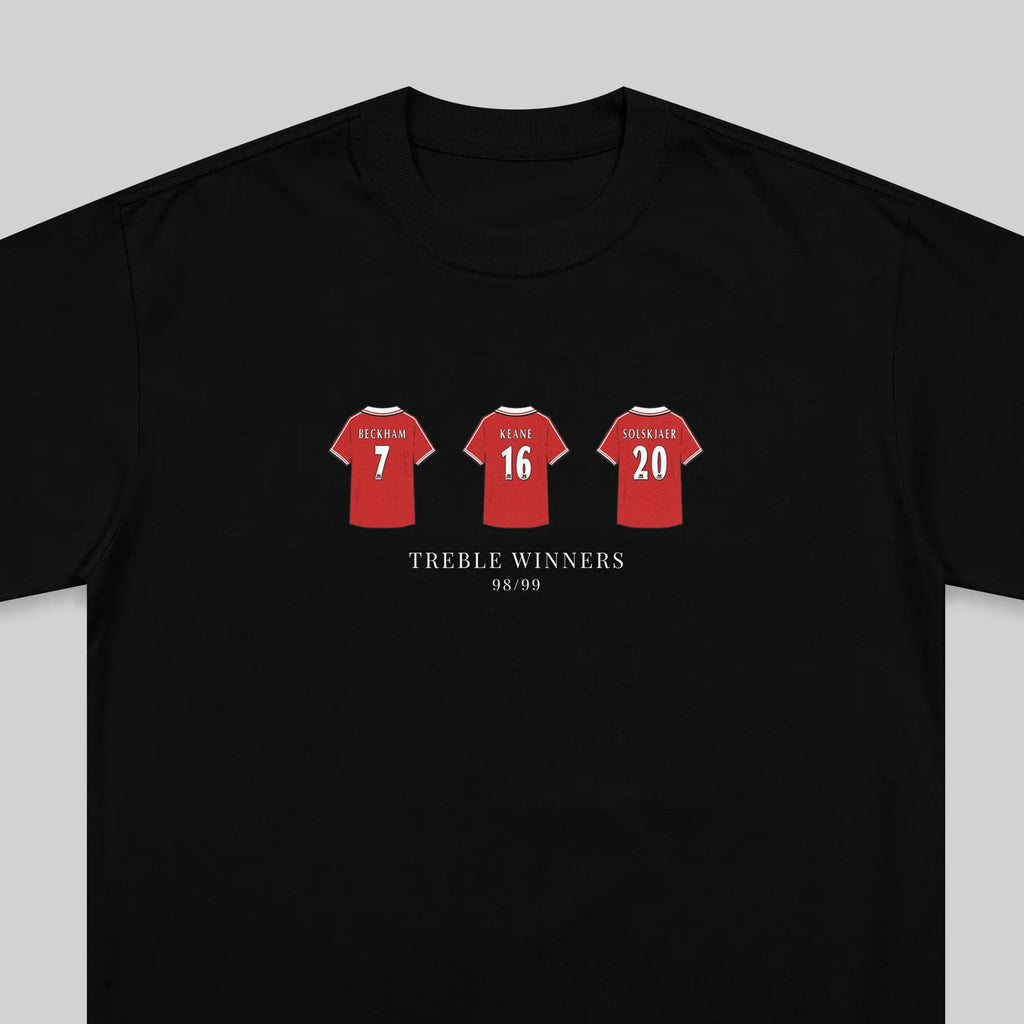 Manchester United 98/99 Treble Winners embroidered t-shirt in black – close-up detail