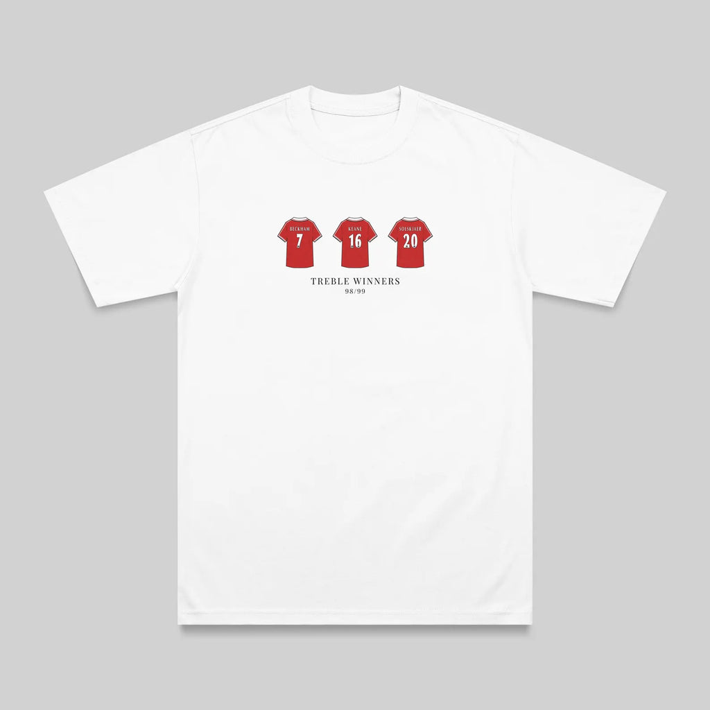 Manchester United 98/99 Treble Winners embroidered t-shirt in white – flat lay