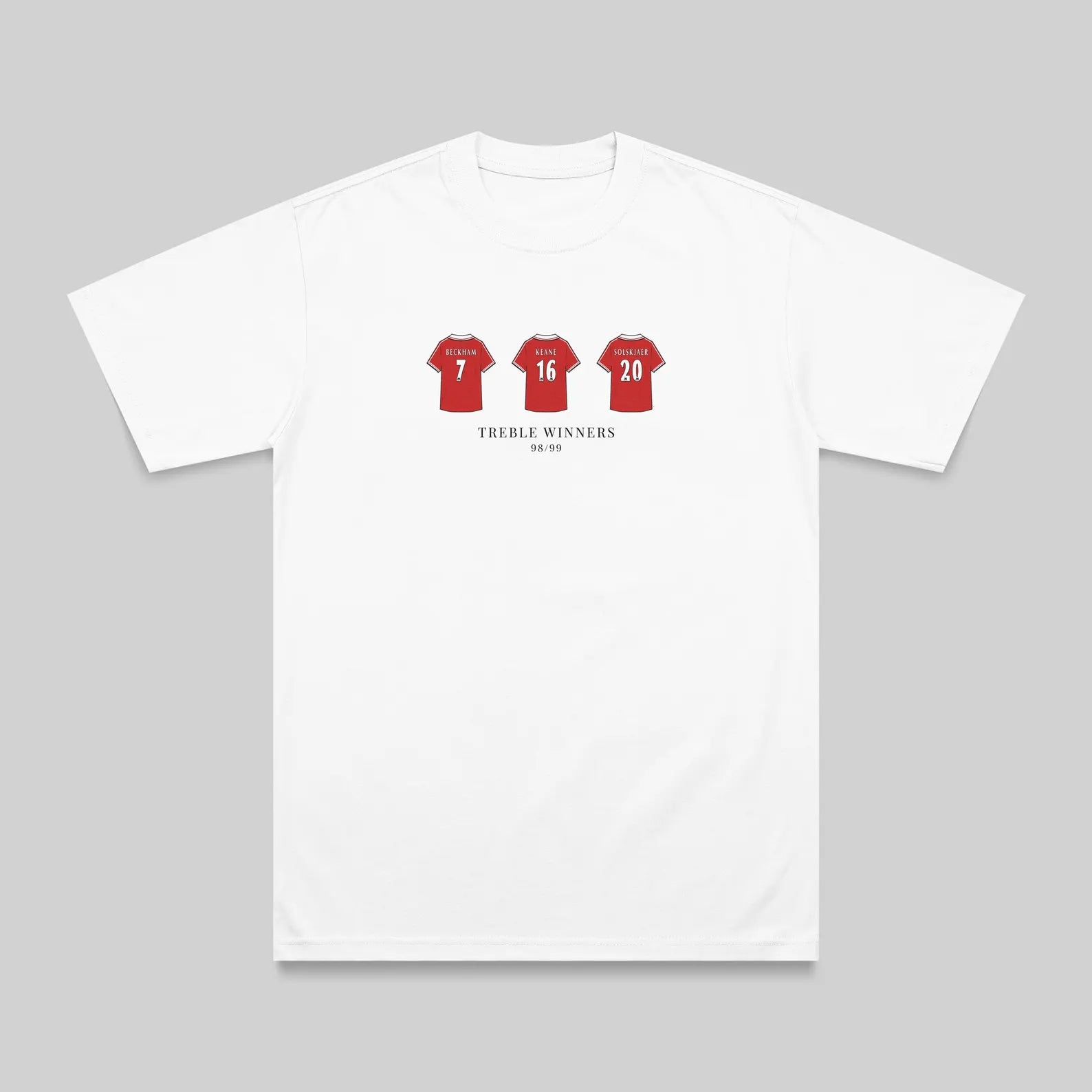 Manchester United 98/99 Treble Winners embroidered t-shirt in white – flat lay