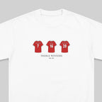 Manchester United 98/99 Treble Winners embroidered t-shirt in white – close-up detail