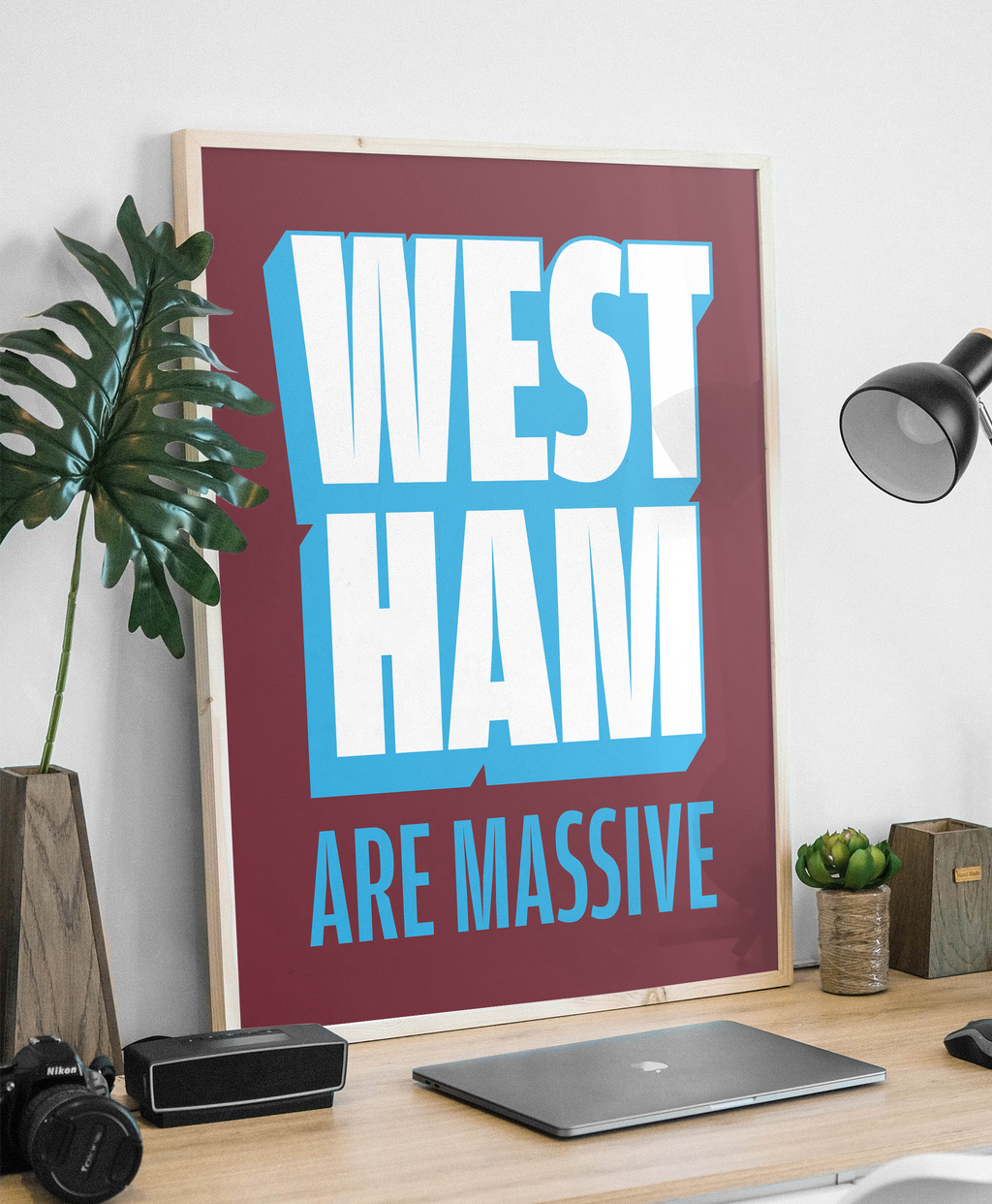 West Ham Are Massive chant typography wall art print – framed mockup
