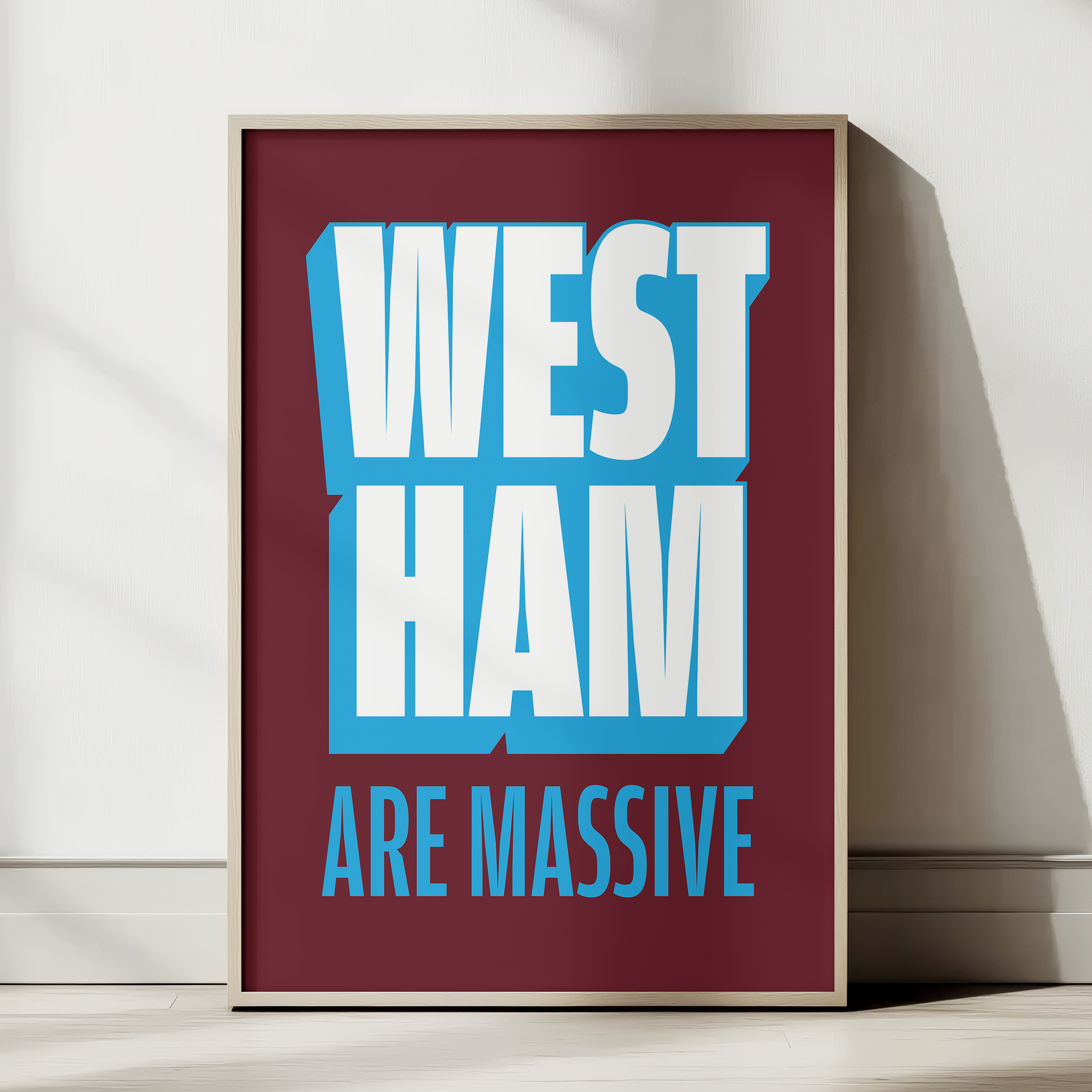 West Ham Are Massive chant typography wall art print – styled room mockup