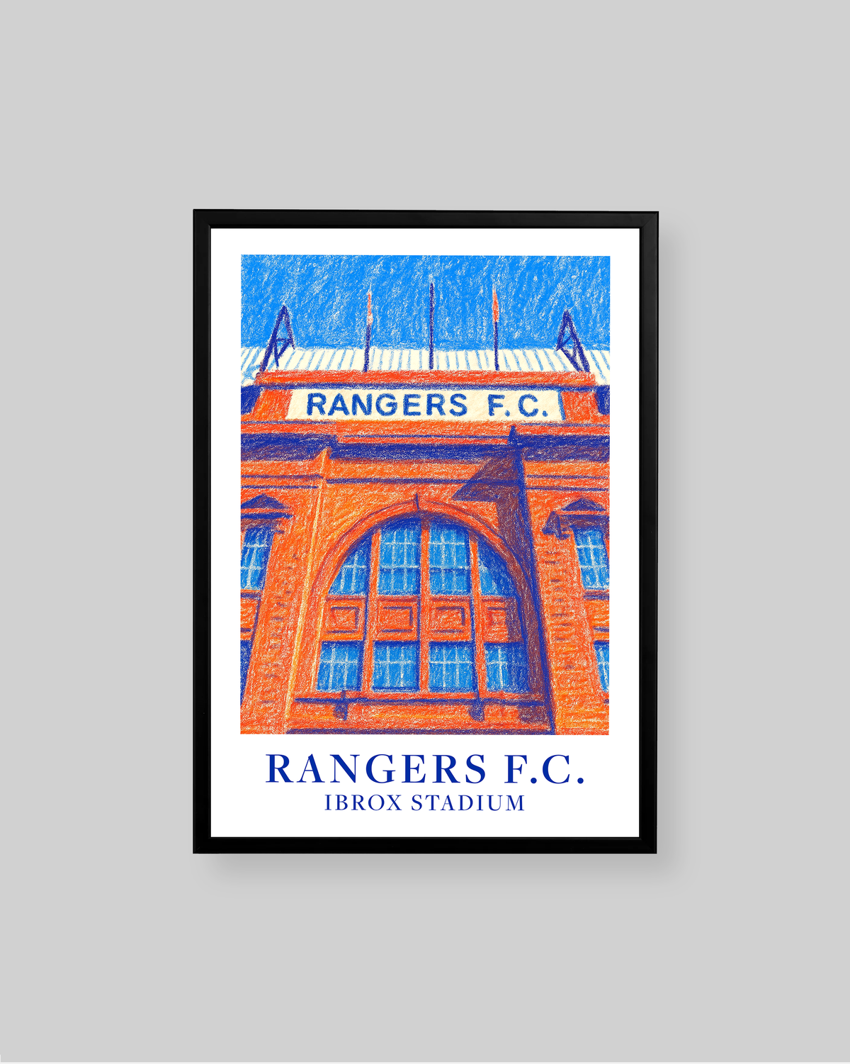 A framed art print of Ibrox Stadium from Rangers F.C.
